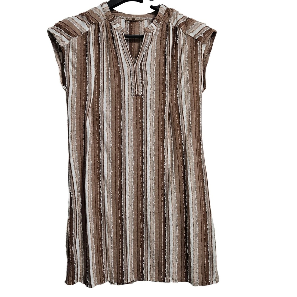 My Danielle Dress Women Small Brown Striped Fringed Sleeveless Shift‎ Bohemian